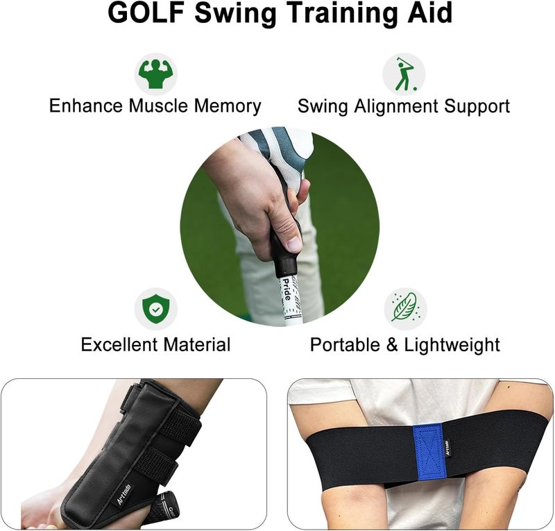 Arttodo Golf Training Kit with Arm Band & Wrist Strap, Golf Swing Training Aid to Correct Wrist Angle and Develop Muscle Memory for Beginner Golfers - Image 3